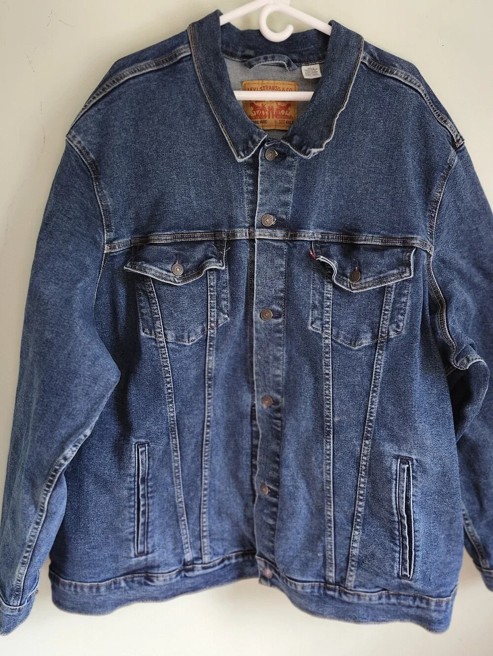 LEVI'S Stretch Denim Trucker Button Med Wash Jacket Mens Big&Tall Sz 4XLT *READ*